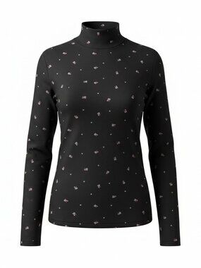 Karen Scott XXL Black Cat Print Mock Neck Top Long Sleeve Cotton Blend Womens